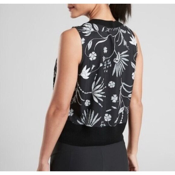 Althleta Sz S Black Floral Print Ribbed Shell Zephyr Tank Top Black UPF 50+ - Picture 6 of 10